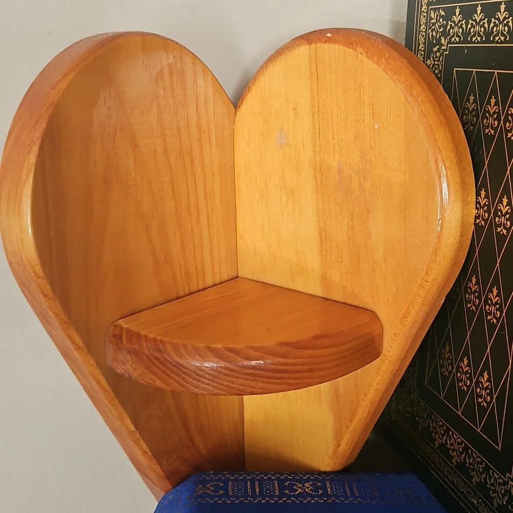 heart shaped Wood corner shelf or bookend See Back